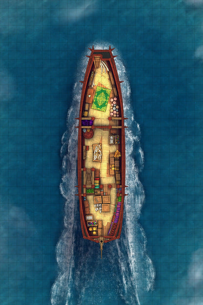 Chinese Junk Ship Battlemap - top-down view ship - Digital, Foundry VTT, Print