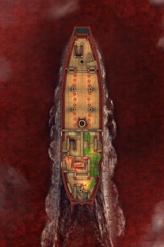Chinese Junk Ship Battlemap - top-down view ship - Digital, Foundry VTT, Print