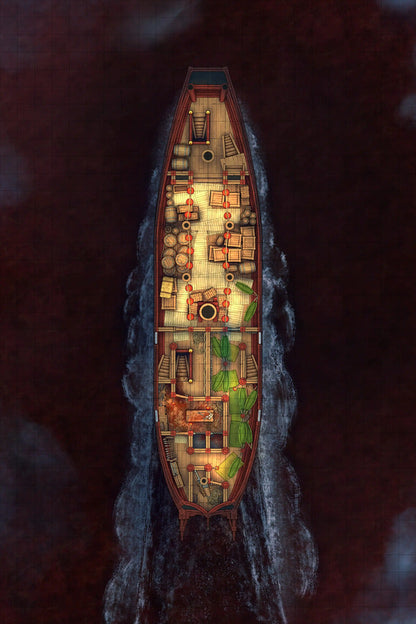 Chinese Junk Ship Battlemap - top-down view ship - Digital, Foundry VTT, Print