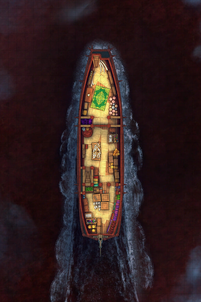 Chinese Junk Ship Battlemap - top-down view boat interior - Digital, Foundry VTT, Print