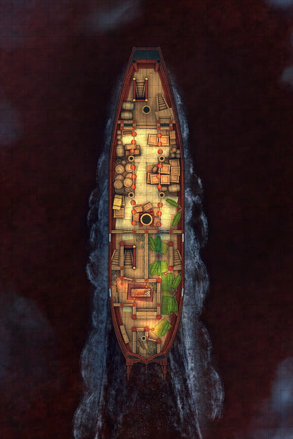 Chinese Junk Ship Battlemap - top-down view cargo ship - Digital, Foundry VTT, Print