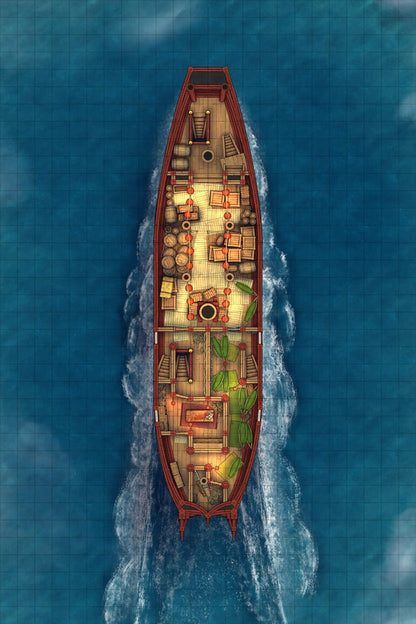 Chinese Junk Ship Battlemap - top-down view cargo ship - Digital, Foundry VTT, Print