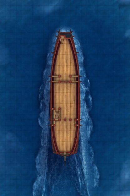 Chinese Junk Ship Battlemap - wooden ship blue water - Digital, Foundry VTT, Print