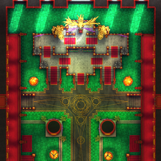 Phoenix King’s Throne Room Battlemap - ornate fantasy throne room - Digital, Foundry VTT, Print