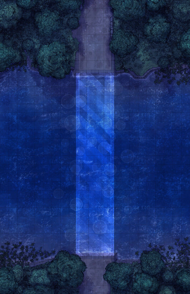 Forest Bridge Battlemap - blue glass waterfall sculpture water - Digital, Foundry VTT, Print