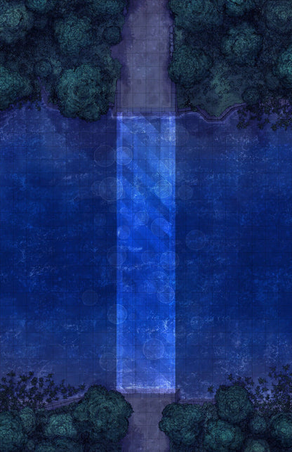 Forest Bridge Battlemap - blue glass waterfall sculpture water - Digital, Foundry VTT, Print