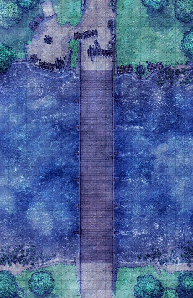 Forest Bridge Battlemap - blue green medieval castle model - Digital, Foundry VTT, Print