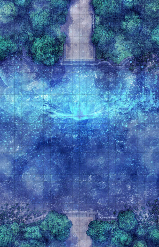 Forest Bridge Battlemap - blue green watercolor abstract painting - Digital, Foundry VTT, Print