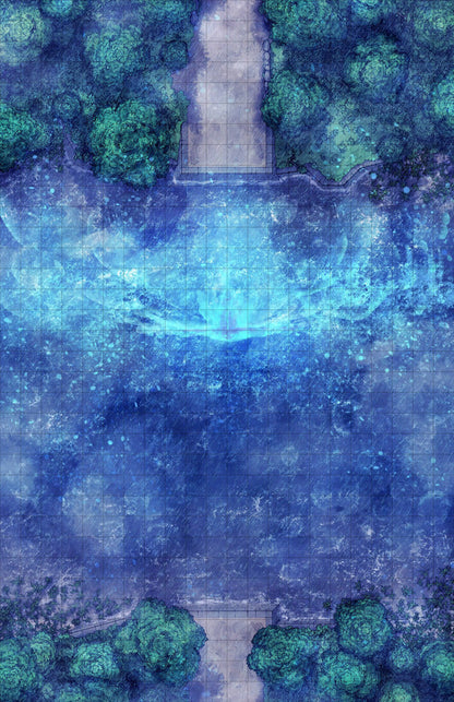 Forest Bridge Battlemap - blue green watercolor abstract painting - Digital, Foundry VTT, Print