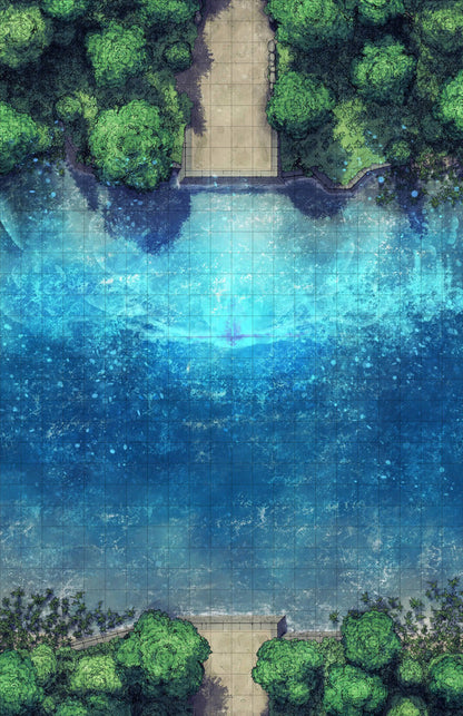 Forest Bridge Battlemap - blue watercolor landscape painting green - Digital, Foundry VTT, Print