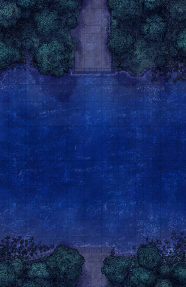 Forest Bridge Battlemap - blue watercolor painting serene lake - Digital, Foundry VTT, Print