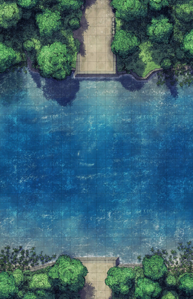 Forest Bridge Battlemap - blue watercolor painting serene lake - Digital, Foundry VTT, Print
