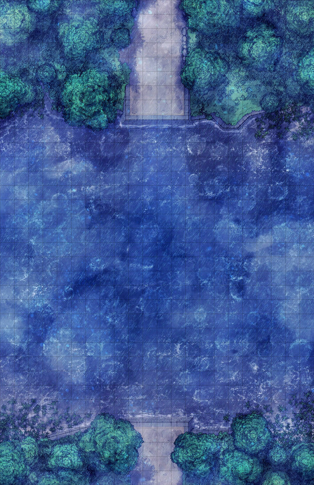 Forest Bridge Battlemap - blue watercolor puzzle green trees - Digital, Foundry VTT, Print