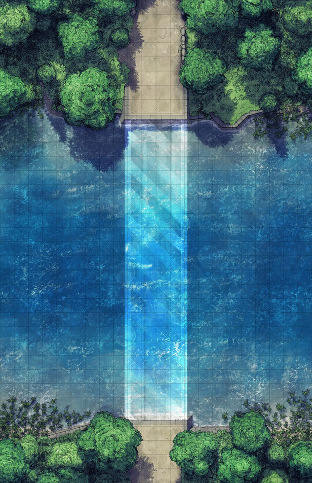 Forest Bridge Battlemap - blue white striped beach towel - Digital, Foundry VTT, Print