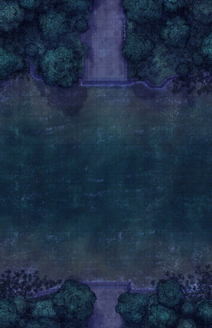 Forest Bridge Battlemap - dark green forest scene path - Digital, Foundry VTT, Print