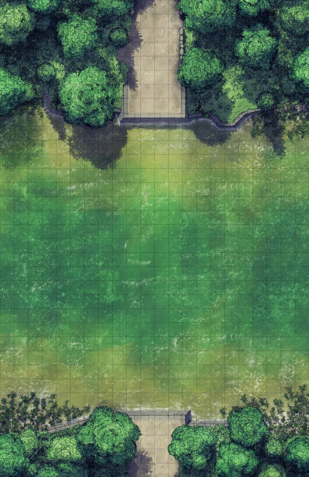 Forest Bridge Battlemap - green grass carpet grid pattern - Digital, Foundry VTT, Print