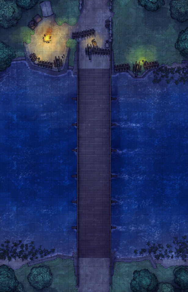 Forest Bridge Battlemap - wooden dock illuminated edges group - Digital, Foundry VTT, Print