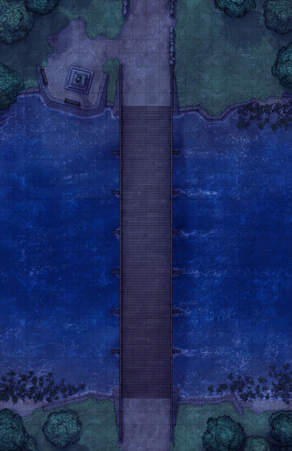 Forest Bridge Battlemap - wooden dock bridge water - Digital, Foundry VTT, Print