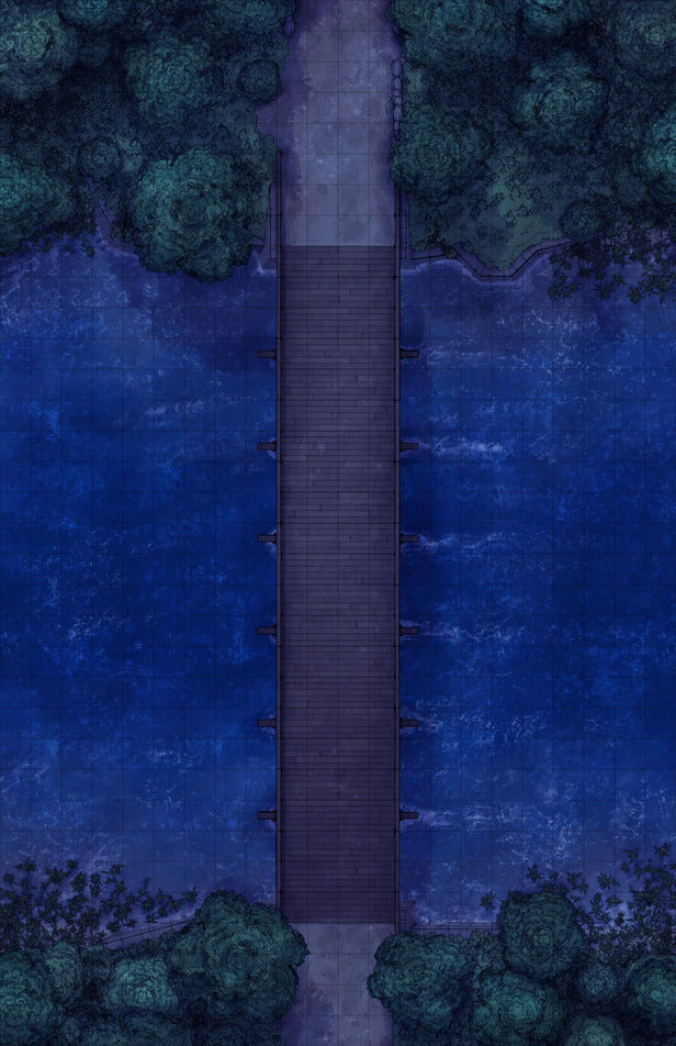 Forest Bridge Battlemap - wooden dock water - Digital, Foundry VTT, Print