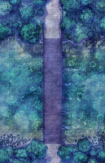 Forest Bridge Battlemap - wooden pier blue green hues - Digital, Foundry VTT, Print