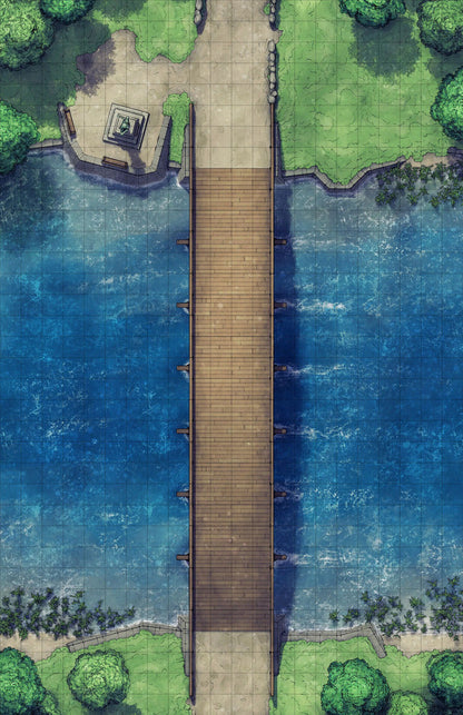 Forest Bridge Battlemap - wooden pier stone pillars railings - Digital, Foundry VTT, Print