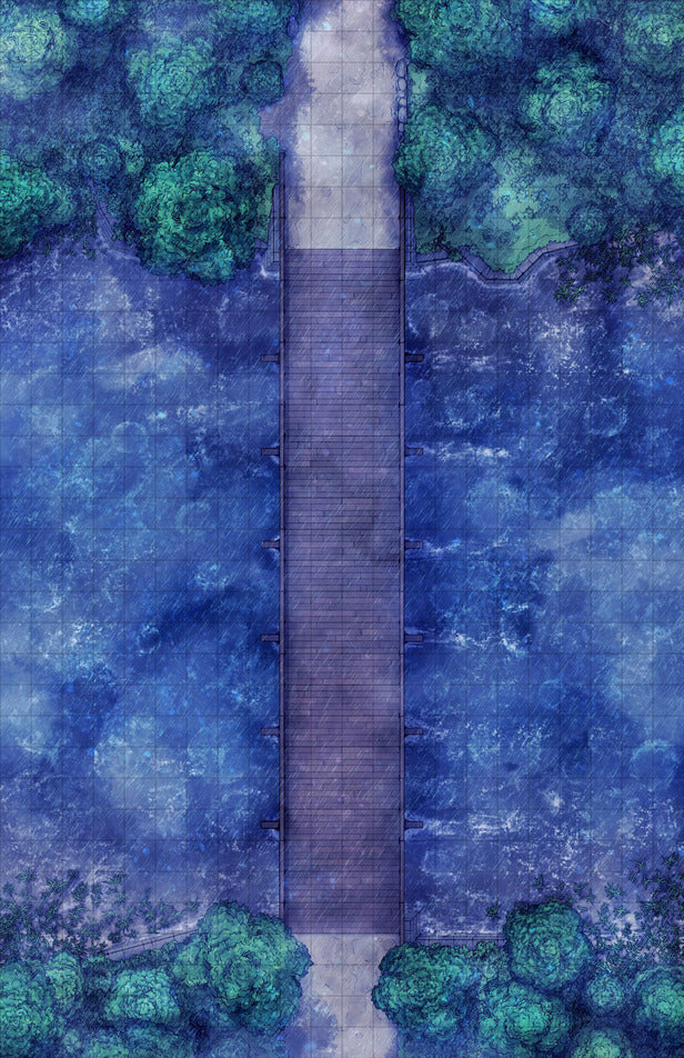 Forest Bridge Battlemap - wooden pier bridge water - Digital, Foundry VTT, Print