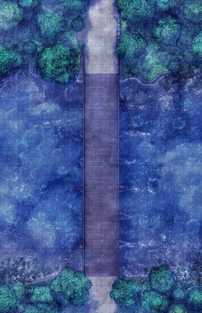 Forest Bridge Battlemap - wooden pier bridge water - Digital, Foundry VTT, Print