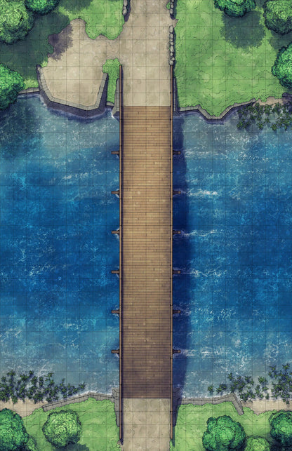 Forest Bridge Battlemap - wooden pier bridge water - Digital, Foundry VTT, Print