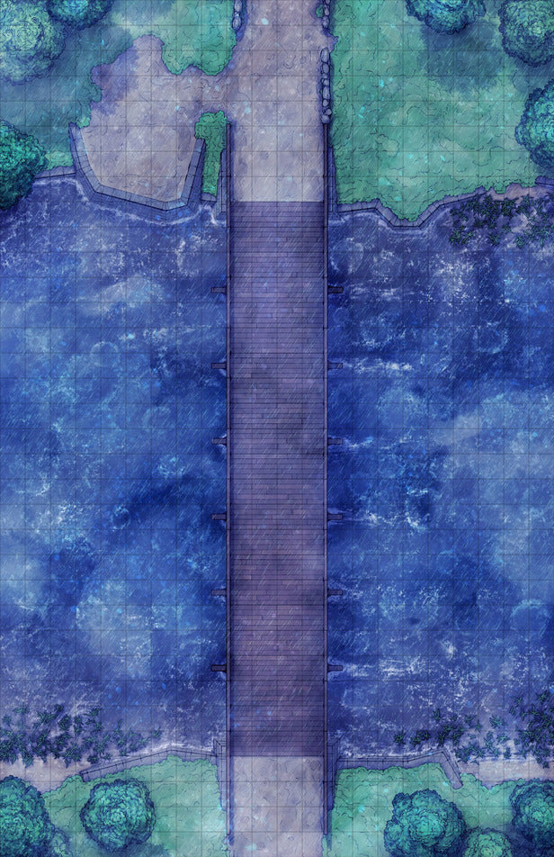 Forest Bridge Battlemap - wooden bridge water - Digital, Foundry VTT, Print