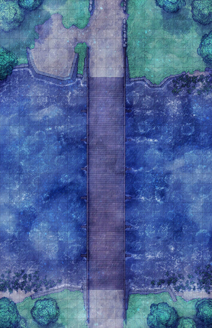 Forest Bridge Battlemap - wooden bridge water - Digital, Foundry VTT, Print