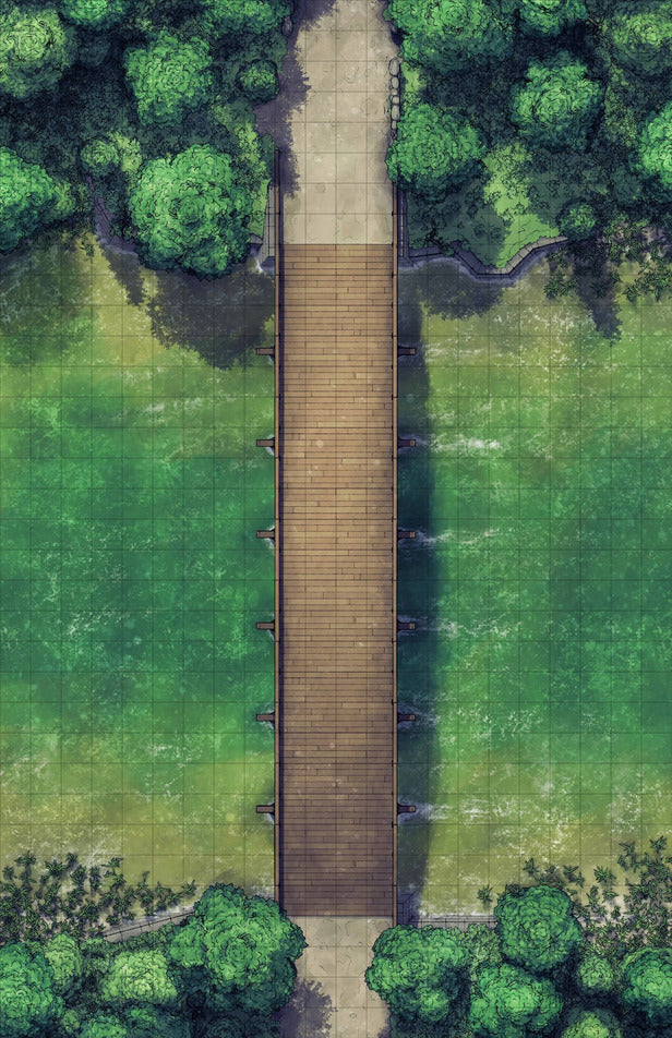 Forest Bridge Battlemap - wooden bridge water greenery - Digital, Foundry VTT, Print