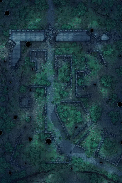 Forest Floor Pack Battlemap - overgrown ruins night - Digital, Foundry VTT, Print