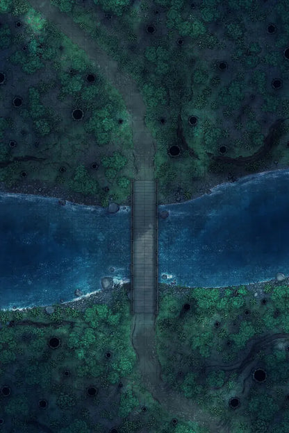 Forest Floor Pack Battlemap - overhead view bridge river - Digital, Foundry VTT, Print