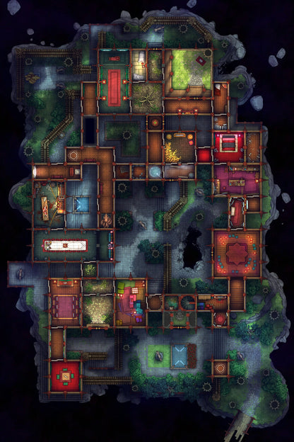 Fox Spirit’s Island Palace - Modular Dungeon Tileset Battlemap - 1970s-style red gold carpeted hotel - Digital, Foundry