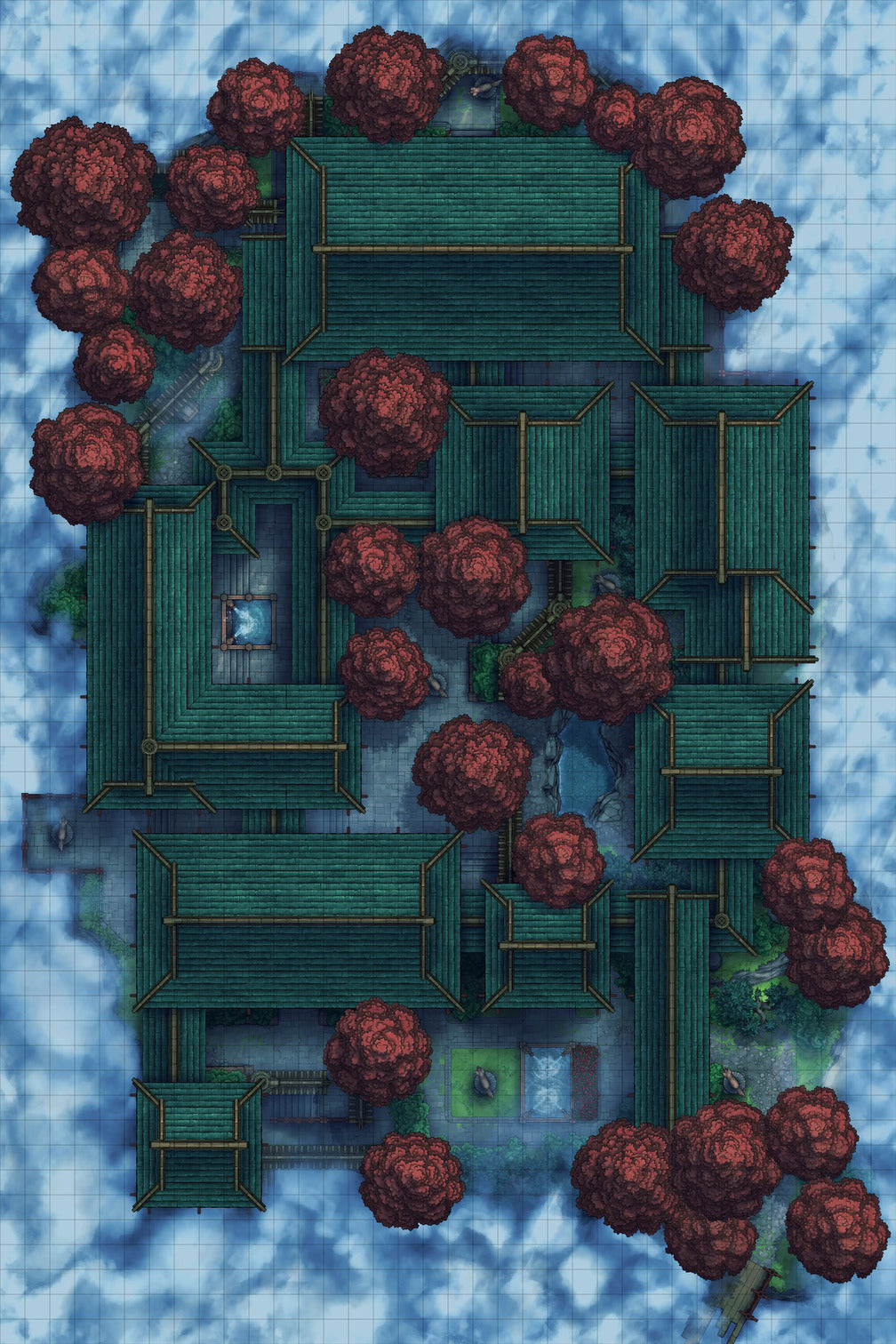 Fox Spirit’s Island Palace - Modular Dungeon Tileset Battlemap - green gold modular set red - Digital, Foundry VTT,