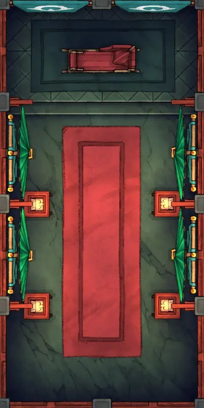 Fox Spirit’s Island Palace - Modular Dungeon Tileset Battlemap - red leather couch wooden armrests - Digital, Foundry