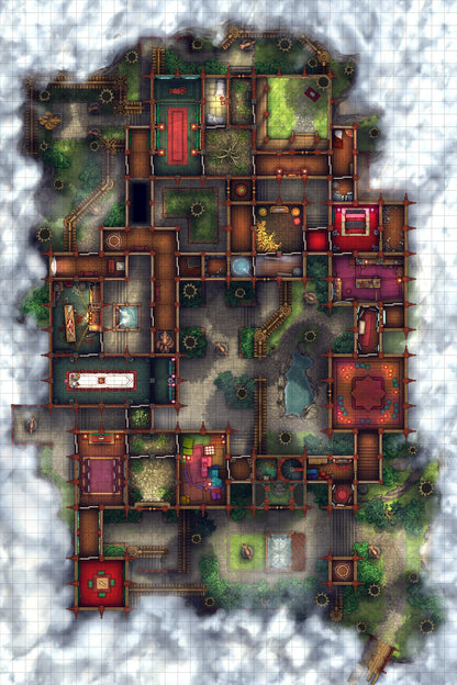 Fox Spirit’s Island Palace - Modular Dungeon Tileset Battlemap - vintage-style wooden puzzle box intricate - Digital,