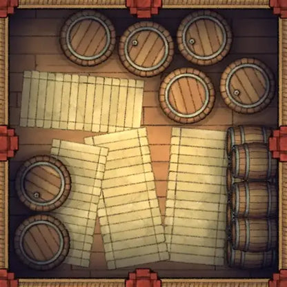 Fox Spirit’s Island Palace - Modular Dungeon Tileset Battlemap - wooden barrel set metal bands - Digital, Foundry VTT,
