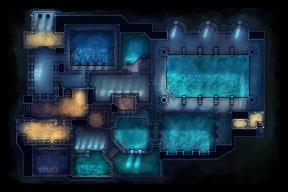 Greco-Roman Bathhouse Battlemap - fantasy dungeon map - Digital, Foundry VTT, Print