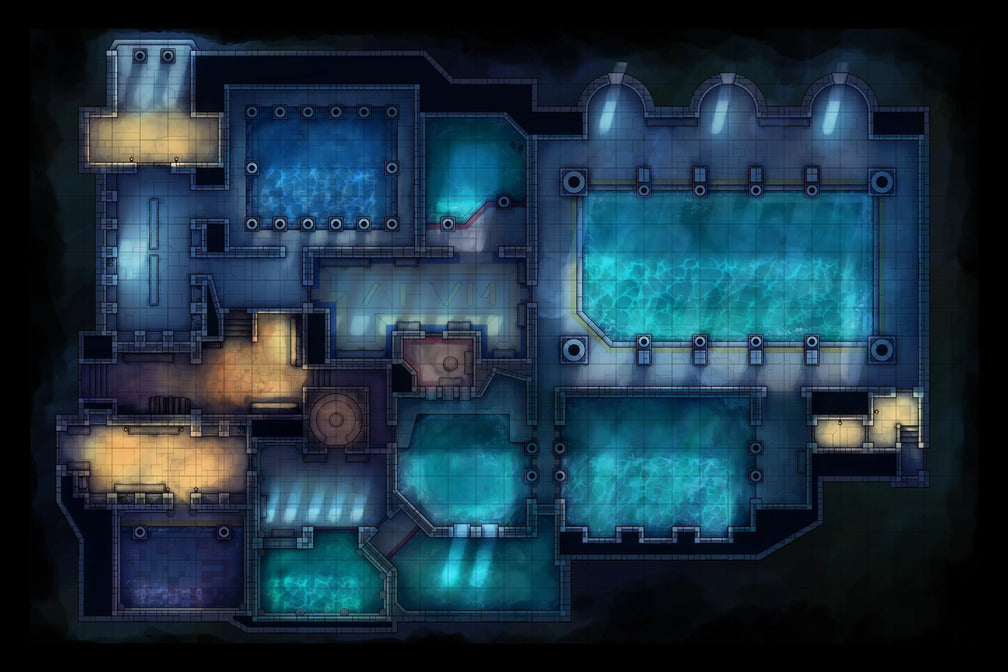 Greco-Roman Bathhouse Battlemap - fantasy dungeon map - Digital, Foundry VTT, Print