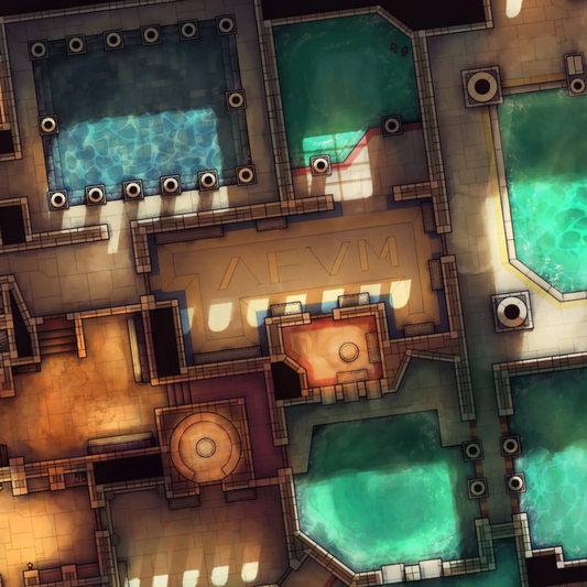 Greco-Roman Bathhouse Battlemap - overhead view bathhouse map - Digital, Foundry VTT, Print