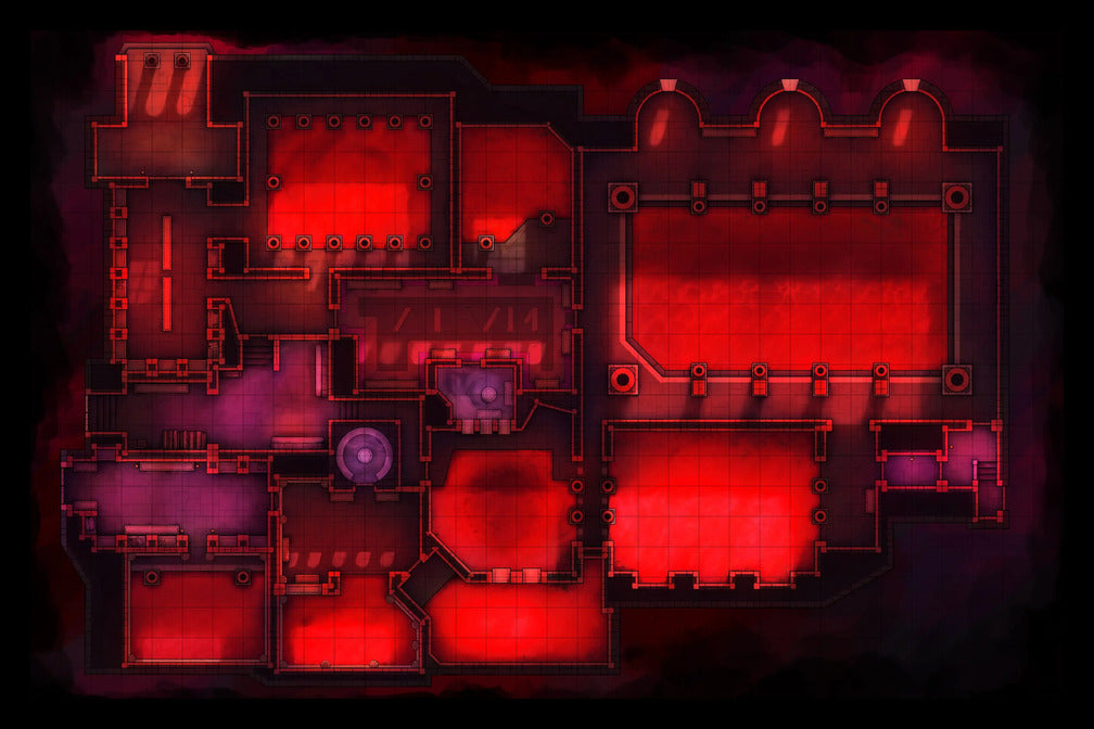 Greco-Roman Bathhouse Battlemap - red-toned floor plan - Digital, Foundry VTT, Print