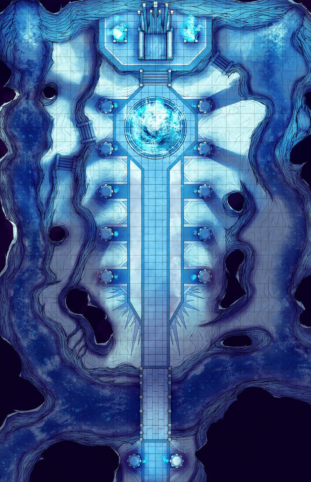 Hades’ Throne Room & Other Thrones Battlemap - icy blue battle map - Digital, Foundry VTT, Print