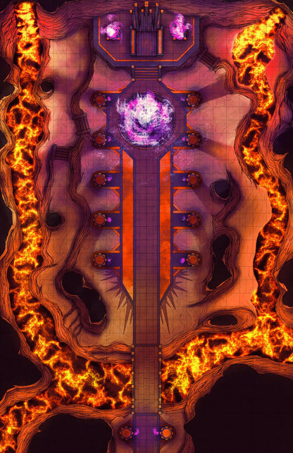 Hades’ Throne Room & Other Thrones Battlemap - lava-surrounded dungeon map - Digital, Foundry VTT, Print