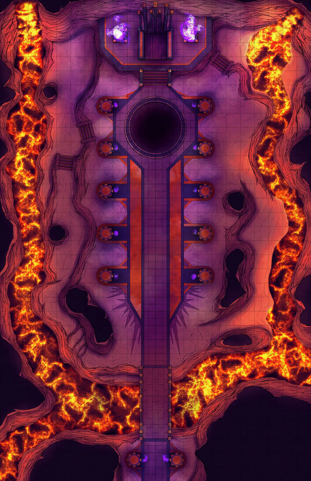 Hades’ Throne Room & Other Thrones Battlemap - lava-surrounded dungeon map - Digital, Foundry VTT, Print