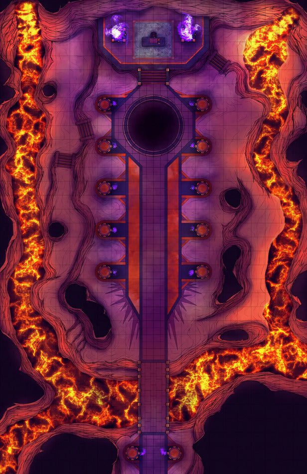 Hades’ Throne Room & Other Thrones Battlemap - lava-surrounded dungeon map - Digital, Foundry VTT, Print