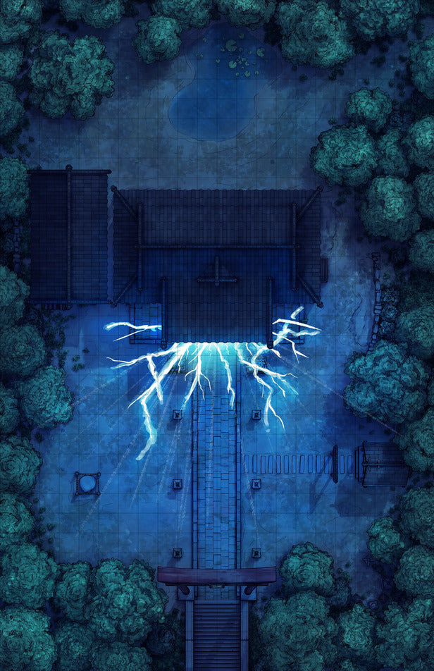 Hakurei Shrine Battlemap - lightning-struck temple courtyard - Digital, Foundry VTT, Print