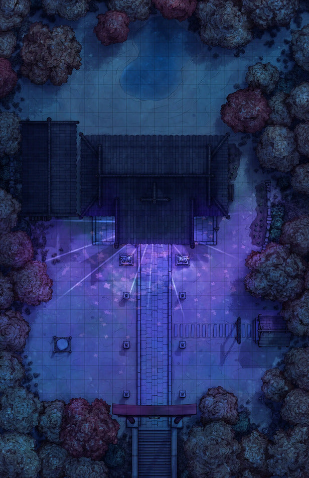 Hakurei Shrine Battlemap - nighttime temple battle map - Digital, Foundry VTT, Print