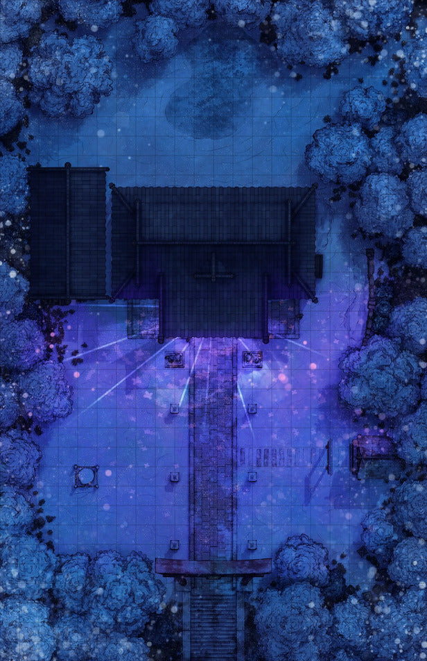 Hakurei Shrine Battlemap - nighttime temple map - Digital, Foundry VTT, Print