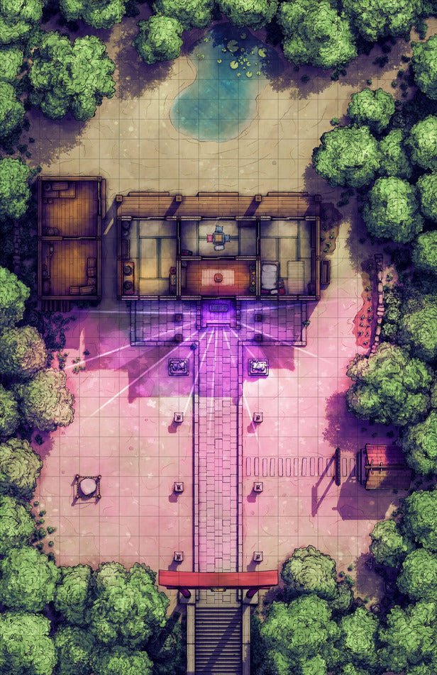 Hakurei Shrine Battlemap - overhead view japanese estate - Digital, Foundry VTT, Print